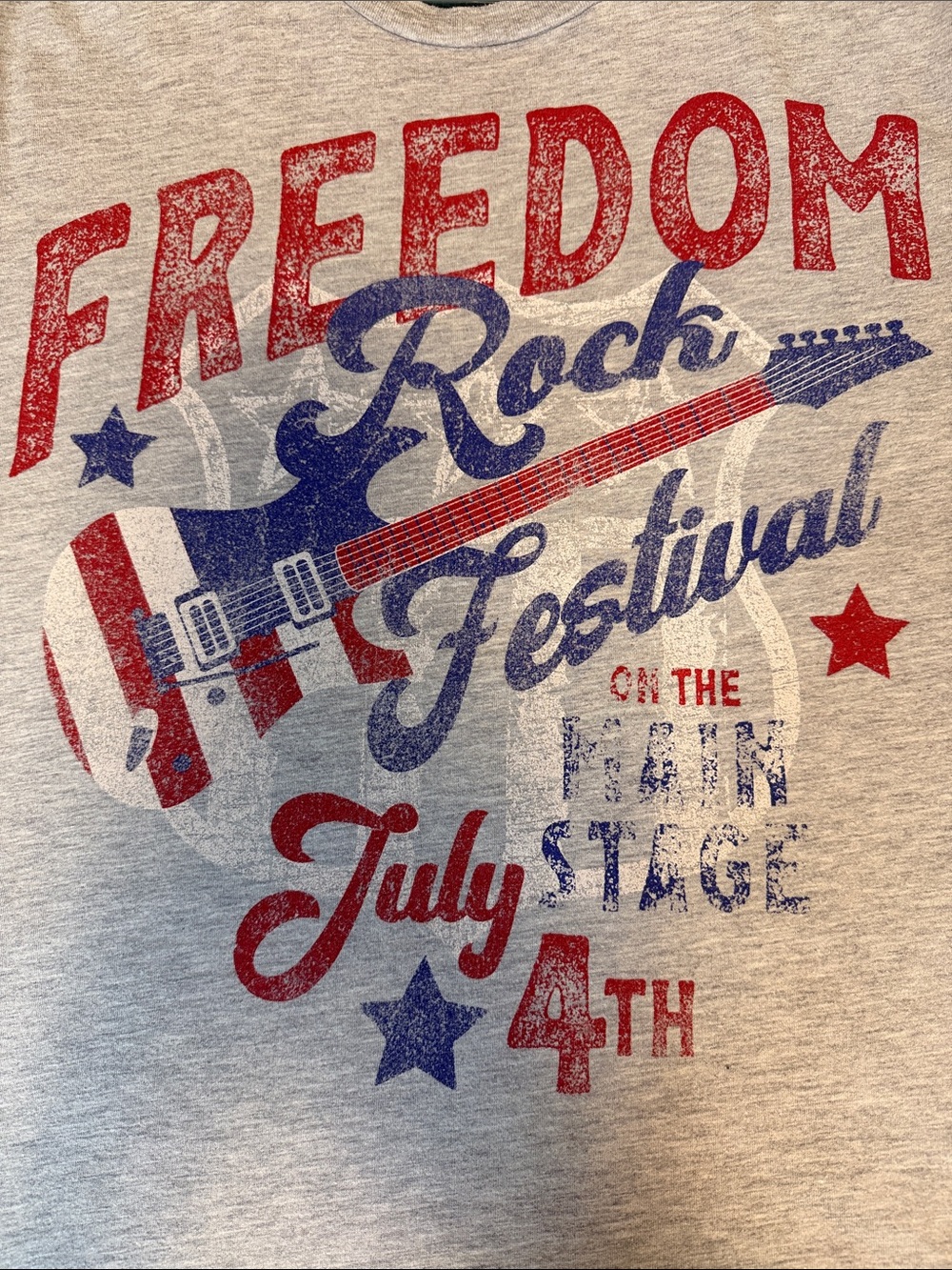 Freedom Rock Festival Men’s XL Cotton Graphic Tee - Red & Blue on Heather Gray - Picture 5 of 8